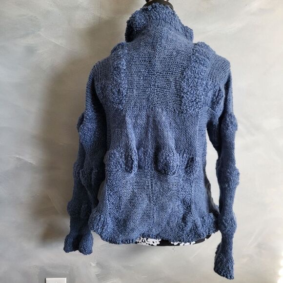 AMANO CHUNKY KNIT Dusty BLUE WOOL CARDIGAN BUTTON SIZE S/M - Picture 2 of 13